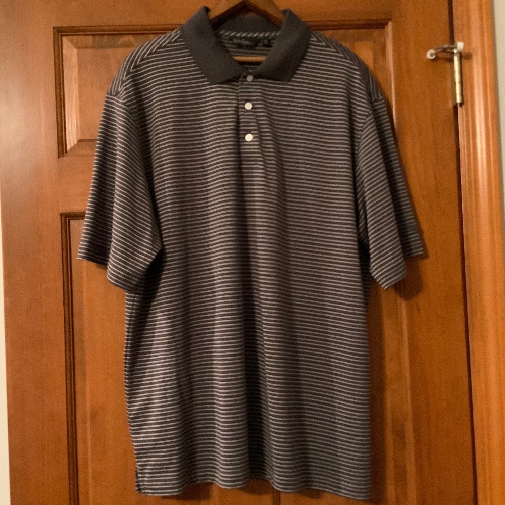 Walter Hagen Polo Shirt, Mens XL, Grey/White Stripe